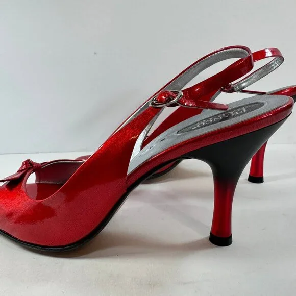 Franco Sarto Cherry Red Patent Leather sling back peep toe heels sz 10M - Picture 6 of 9